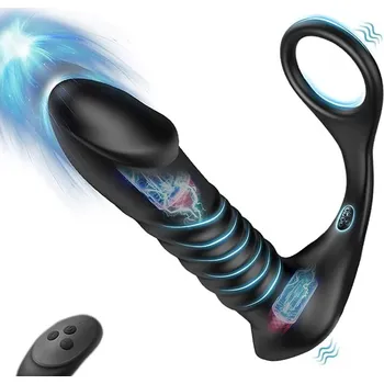 Vibrátor na prostatu Paloqueth Thrusting Anal Lock Prostate Massager with Remote Control Black