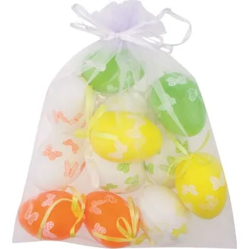 Velikonoční dekorace dekorace VAJÍČKA motýlci 6cm, plast, 12ks, závěs