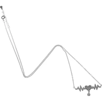 Náhrdelník Argento 91582 Stříbrný náhrdelník - srdíčko, EKG, čiré kulaté zirkony, délka 43 až 46 cm