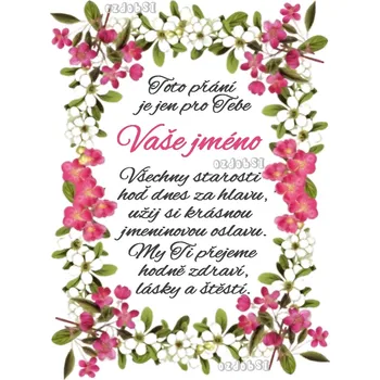 Jedlá dekorace na dort ozdobSi Přání ke svátku - jedlý papír