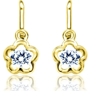 Náušnice Emmy’s | Dětské náušnice kytičky | EM 70402 | ze žlutého zlata s kamínky světle modrými | zapínání brizura