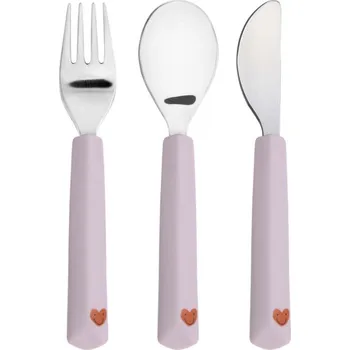 dětská jídelní sada LÄSSIG dětský příbor Cutlery with Silicone Handle 3pcs Happy Rascals Heart lavender