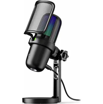 Mikrofon NEDIS herní mikrofon GSMIC210BK/ stolní/ vypínač/ RGB/ POP filtr/ USB-A/ černý