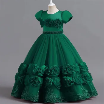 Dámské šaty Čína Dívčí večerní (společenské, družičkovské) šaty s růžičkami Barva: zelená, Velikost: 120 (5 let)