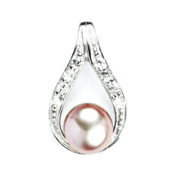 Přívěsek Stříbrný přívěsek slza přírodní perla růžová , zirkony - P1411 (Stříbrný přívěsek s přírodní perlou a zirkony)