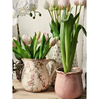 Obal na květináč Růžový keramický obal na květináč s vlnitým okrajem M - Ø 12*12 cm