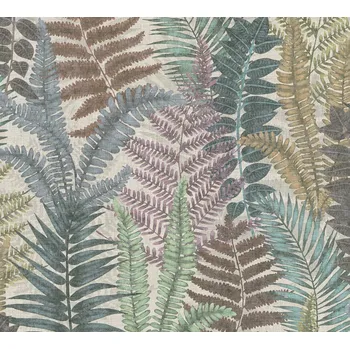 Tapeta A.S. Création | Vliesová tapeta na zeď Famous Garden 39347-1 | 0,53 x 10,05 m | béžová, hnědá modrá, zelená, vícebarevná + Béžová, hnědá modrá, zelená, vícebarevná vliesová tapeta na stěnu 393471 v rozměru 0,53 x 10,05 m