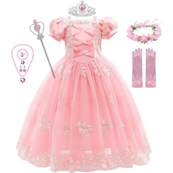 Karnevalový kostým Disney Dětský kostým - růžové šaty krásné Lociky s doplňky nebo bez (3-10 let) Varianta: růžová 4, Velikost: 110 (4 roky)