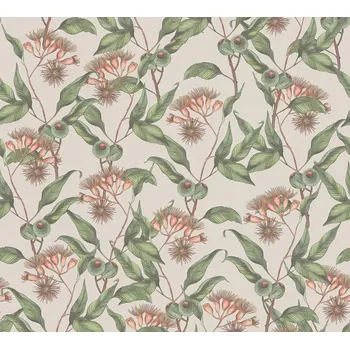 Tapeta A.S. Création | Vliesová tapeta na zeď Drawn into Nature 39430-3 | 0,53 x 10,05 m | růžová, zelená, červená + Růžová, zelená, červená vliesová tapeta na stěnu 394303 v rozměru 0,53 x 10,05 m