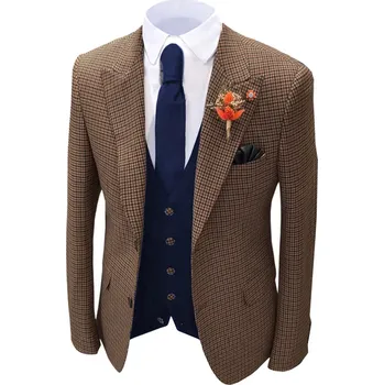 Pánské sako Luxusní pánské tweed sako na svatbu Barva: Kávová, Velikost: L