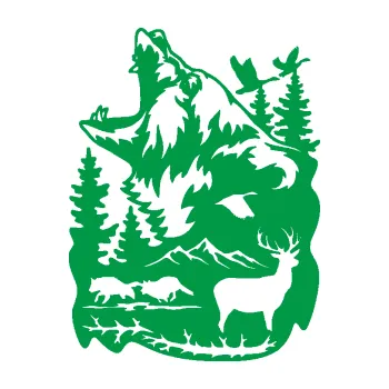 Samolepící dekorace Krajina hory 039 levá medvěd a lesní zvěř (12 - zelená) SAMOLEPKA NA AUTO, NÁLEPKA, FÓLIE, POLEP, TUNING, VLASTNÍ TEXT, TISK, AUTOSAMOLEPKY.cz, POLEPY, OBRÁZEK, LOGO, 3D STICKERS