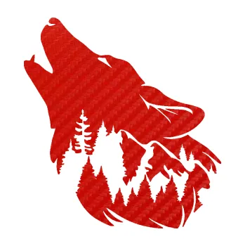 Polep vozidla SAMOLEPKA Vlk 027 levá s krajinou (53 - 3D karbon červený) NA AUTO, NÁLEPKA, FÓLIE, POLEP, TUNING, VLASTNÍ TEXT, TISK, AUTOSAMOLEPKY.cz, POLEPY, OBRÁZEK, LOGO, SAMOLEPKY