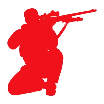 Samolepící dekorace SAMOLEPKA Voják 010 pravá sniper (10 - červená) NA AUTO, NÁLEPKA, FÓLIE, POLEP, TUNING, VLASTNÍ TEXT, TISK, AUTOSAMOLEPKY.cz, POLEPY, OBRÁZEK, LOGO, SAMOLEPKY