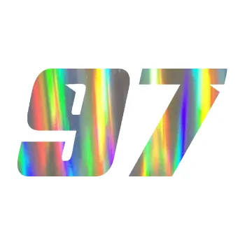 Polep vozidla Startovní číslo 97 typ 6 (93 - Holografická) SAMOLEPKA NA AUTO, NÁLEPKA, FÓLIE, POLEP, TUNING, VLASTNÍ TEXT, TISK, AUTOSAMOLEPKY.cz, POLEPY, OBRÁZEK, LOGO, 3D STICKERS