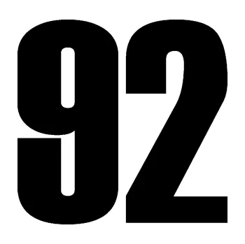 Samolepicí dekorace na vozidlo Startovní číslo 92 typ 2 (01 - černá) SAMOLEPKA NA AUTO, NÁLEPKA, FÓLIE, POLEP, TUNING, VLASTNÍ TEXT, TISK, AUTOSAMOLEPKY.cz, POLEPY, OBRÁZEK, LOGO, 3D STICKERS