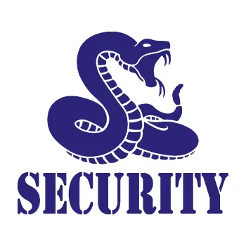 Samolepicí dekorace na vozidlo Security hlídáno - pravá had (22 - střední modrá) SAMOLEPKA NA AUTO, NÁLEPKA, FÓLIE, POLEP, TUNING, VLASTNÍ TEXT, TISK, AUTOSAMOLEPKY.cz, POLEPY, OBRÁZEK, LOGO, 3D STICKERS