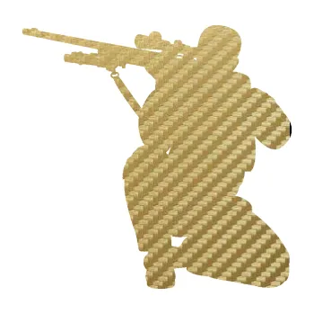 Samolepící dekorace SAMOLEPKA Voják 010 levá sniper (59 - 3D karbon zlatý) NA AUTO, NÁLEPKA, FÓLIE, POLEP, TUNING, VLASTNÍ TEXT, TISK, AUTOSAMOLEPKY.cz, POLEPY, OBRÁZEK, LOGO, SAMOLEPKY