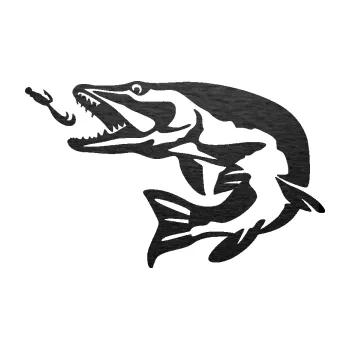 Polep vozidla SAMOLEPKA Štika 005 levá s návnadou (63 - škrábaný kov černý) NA AUTO, NÁLEPKA, FÓLIE, POLEP, TUNING, VLASTNÍ TEXT, TISK, AUTOSAMOLEPKY.cz, POLEPY, OBRÁZEK, LOGO, SAMOLEPKY