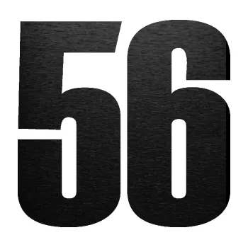 Samolepicí dekorace na vozidlo Startovní číslo 56 typ 2 (63 - škrábaný kov černý) SAMOLEPKA NA AUTO, NÁLEPKA, FÓLIE, POLEP, TUNING, VLASTNÍ TEXT, TISK, AUTOSAMOLEPKY.cz, POLEPY, OBRÁZEK, LOGO, 3D STICKERS