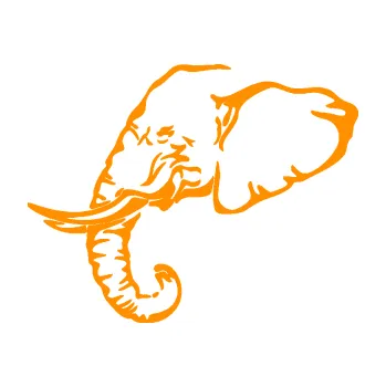 Samolepící dekorace Slon 030 levá hlava (06 - oranžová) SAMOLEPKA NA AUTO, NÁLEPKA, FÓLIE, POLEP, TUNING, VLASTNÍ TEXT, TISK, AUTOSAMOLEPKY.cz, POLEPY, OBRÁZEK, LOGO, 3D STICKERS