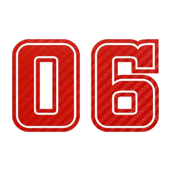Polep vozidla Startovní číslo 06 typ 5 (53 - 3D karbon červený) SAMOLEPKA NA AUTO, NÁLEPKA, FÓLIE, POLEP, TUNING, VLASTNÍ TEXT, TISK, AUTOSAMOLEPKY.cz, POLEPY, OBRÁZEK, LOGO, 3D STICKERS