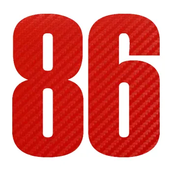 Autodoplněk Samolepka na auto Startovní číslo 86 typ 2 (53 - 3D karbon červený) NÁLEPKA, FÓLIE, POLEPY, TUNING, VLASTNÍ TEXT, TISK, AUTOSAMOLEPKY.cz, SAMOLEPKY, OBRÁZEK, LOGO, VÝROBA, PRODEJ