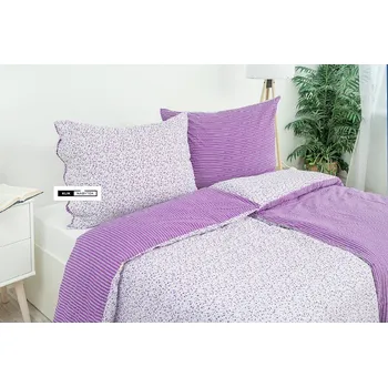 Povlečení Stanex Ložní povlečení bavlněné Kvítek-pruh fialový (LS196) ROZMĚR: 140x220 cm + polštář (90x70 cm)