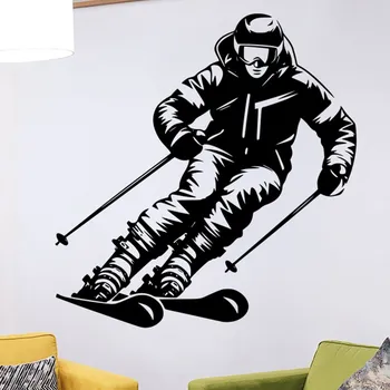 Samolepící dekorace Živá Zeď Samolepka na zeď Lyžař Barva: černá