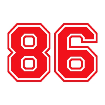 Polep vozidla Startovní číslo 86 typ 4 (10 - červená) SAMOLEPKA NA AUTO, NÁLEPKA, FÓLIE, POLEP, TUNING, VLASTNÍ TEXT, TISK, AUTOSAMOLEPKY.cz, POLEPY, OBRÁZEK, LOGO, 3D STICKERS