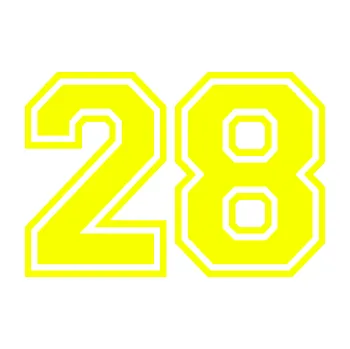 Polep vozidla Startovní číslo 28 typ 4 (70 - Fluorescentní žlutá) SAMOLEPKA NA AUTO, NÁLEPKA, FÓLIE, POLEP, TUNING, VLASTNÍ TEXT, TISK, AUTOSAMOLEPKY.cz, POLEPY, OBRÁZEK, LOGO, 3D STICKERS