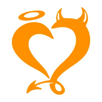 Samolepící dekorace Srdíčko 016 levá anděl s ďáblem (06 - oranžová) SAMOLEPKA NA AUTO, NÁLEPKA, FÓLIE, POLEP, TUNING, VLASTNÍ TEXT, TISK, AUTOSAMOLEPKY.cz, POLEPY, OBRÁZEK, LOGO, 3D STICKERS