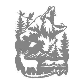 Samolepící dekorace SAMOLEPKA Krajina hory 039 pravá medvěd a lesní zvěř (17 - šedá) NA AUTO, NÁLEPKA, FÓLIE, POLEP, TUNING, VLASTNÍ TEXT, TISK, AUTOSAMOLEPKY.cz, POLEPY, OBRÁZEK, LOGO, SAMOLEPKY