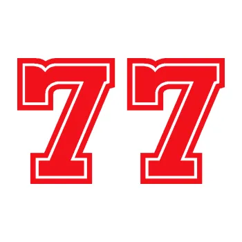Polep vozidla SAMOLEPKA Startovní číslo 77 typ 5 (10 - červená) NA AUTO, NÁLEPKA, FÓLIE, POLEP, TUNING, VLASTNÍ TEXT, TISK, AUTOSAMOLEPKY.cz, POLEPY, OBRÁZEK, LOGO, SAMOLEPKY
