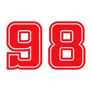Polep vozidla SAMOLEPKA Startovní číslo 98 typ 5 (10 - červená) NA AUTO, NÁLEPKA, FÓLIE, POLEP, TUNING, VLASTNÍ TEXT, TISK, AUTOSAMOLEPKY.cz, POLEPY, OBRÁZEK, LOGO, SAMOLEPKY