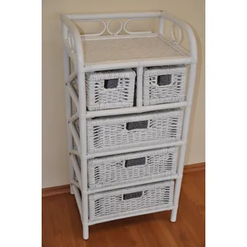 Komoda Ratanová komoda 3+2 zásuvky bílá