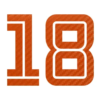 Polep vozidla Startovní číslo 18 typ 7 (54 - 3D karbon oranžový) SAMOLEPKA NA AUTO, NÁLEPKA, FÓLIE, POLEP, TUNING, VLASTNÍ TEXT, TISK, AUTOSAMOLEPKY.cz, POLEPY, OBRÁZEK, LOGO, 3D STICKERS