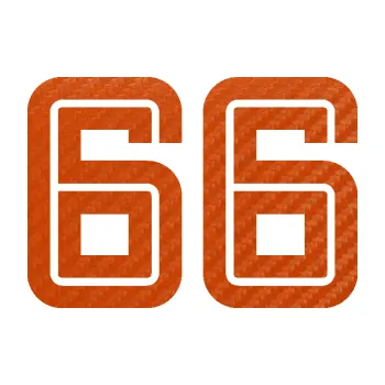 Polep vozidla Startovní číslo 66 typ 7 (54 - 3D karbon oranžový) SAMOLEPKA NA AUTO, NÁLEPKA, FÓLIE, POLEP, TUNING, VLASTNÍ TEXT, TISK, AUTOSAMOLEPKY.cz, POLEPY, OBRÁZEK, LOGO, 3D STICKERS