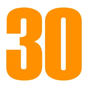 Samolepicí dekorace na vozidlo Startovní číslo 30 typ 2 (06 - oranžová) SAMOLEPKA NA AUTO, NÁLEPKA, FÓLIE, POLEP, TUNING, VLASTNÍ TEXT, TISK, AUTOSAMOLEPKY.cz, POLEPY, OBRÁZEK, LOGO, 3D STICKERS