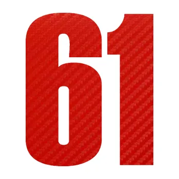 Samolepicí dekorace na vozidlo Startovní číslo 61 typ 2 (53 - 3D karbon červený) SAMOLEPKA NA AUTO, NÁLEPKA, FÓLIE, POLEP, TUNING, VLASTNÍ TEXT, TISK, AUTOSAMOLEPKY.cz, POLEPY, OBRÁZEK, LOGO, 3D STICKERS