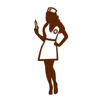 Samolepící dekorace SAMOLEPKA Zdravotní sestřička 001 levá s injekcí (15 - hnědá) NA AUTO, NÁLEPKA, FÓLIE, POLEP, TUNING, VLASTNÍ TEXT, TISK, AUTOSAMOLEPKY.cz, POLEPY, OBRÁZEK, LOGO, SAMOLEPKY