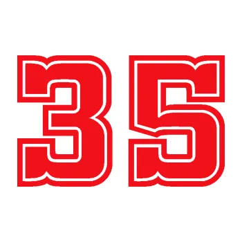 Polep vozidla Startovní číslo 35 typ 5 (10 - červená) SAMOLEPKA NA AUTO, NÁLEPKA, FÓLIE, POLEP, TUNING, VLASTNÍ TEXT, TISK, AUTOSAMOLEPKY.cz, POLEPY, OBRÁZEK, LOGO, 3D STICKERS