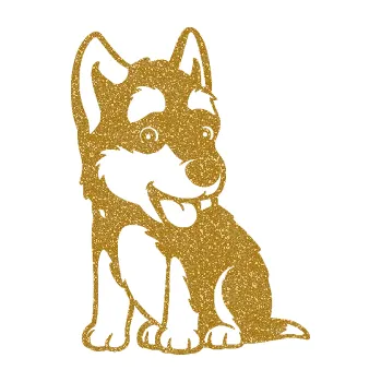 samolepka Pes 195 levá Husky štěňátko (92 - Ultra Metalic zlatá) SAMOLEPKA NA AUTO, NÁLEPKA, FÓLIE, POLEP, TUNING, VLASTNÍ TEXT, TISK, AUTOSAMOLEPKY.cz, POLEPY, OBRÁZEK, LOGO, 3D STICKERS