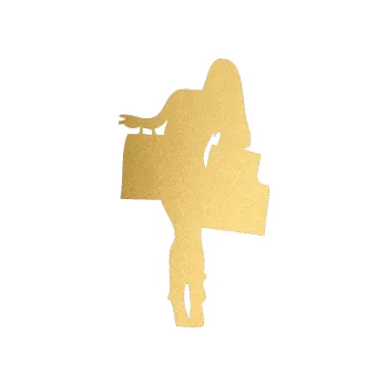 Polep vozidla SAMOLEPKA Žena na nákupu 002 levá (43 - zlatá metalíza) NA AUTO, NÁLEPKA, FÓLIE, POLEP, TUNING, VLASTNÍ TEXT, TISK, AUTOSAMOLEPKY.cz, POLEPY, OBRÁZEK, LOGO, SAMOLEPKY