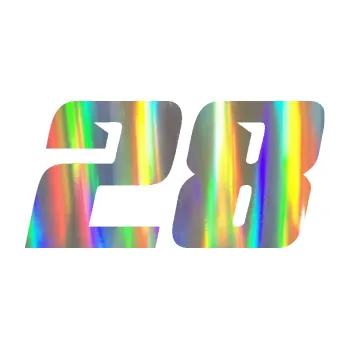 Polep vozidla Startovní číslo 28 typ 6 (93 - Holografická) SAMOLEPKA NA AUTO, NÁLEPKA, FÓLIE, POLEP, TUNING, VLASTNÍ TEXT, TISK, AUTOSAMOLEPKY.cz, POLEPY, OBRÁZEK, LOGO, 3D STICKERS