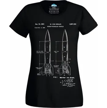 Dámské tričko Raketová střela Patent W. von Brauna (Skladem XS-4XL) (Velikost: 4XL, Barva: Černá)