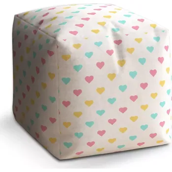 Taburet Taburet Kostka Tříbarevná srdíčka: 40x40x40 cm - Sablio