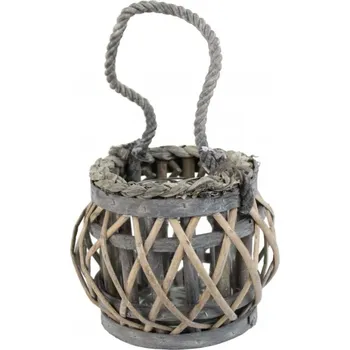 Lucerna Lucerna skleněná s proutím 13cm LAMPION šedá