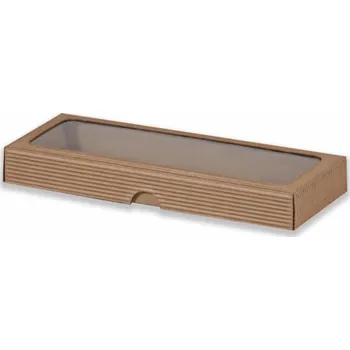 Dekorace do dětského pokoje Dárková krabička s průhledem obdélník - hnědá 285x105x30 mm (Dárková krabička na drobné předměty s okýnkem ve víku.)