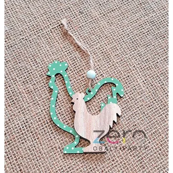 Velikonoční dekorace Kohout s kohoutem dřevěný závěsný 10 cm - přírodní/mátová