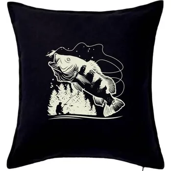 Polštář Rybář na břehu rybníka muškaří - Polštář 50x50 - 50x50 - Pouze potah ( Černá )